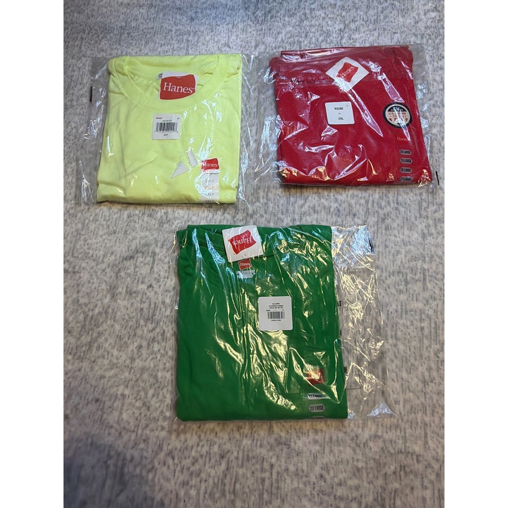 Hanes Mens 2X Large T Shirt 3 Pack Yellow Green Red Short‎ Sleeve Tees NEW